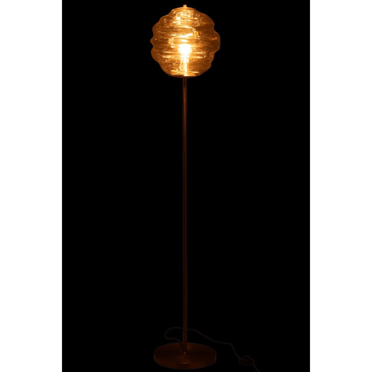 Détail du lampadaire J-Line Bijenkorf, verre cognac clair