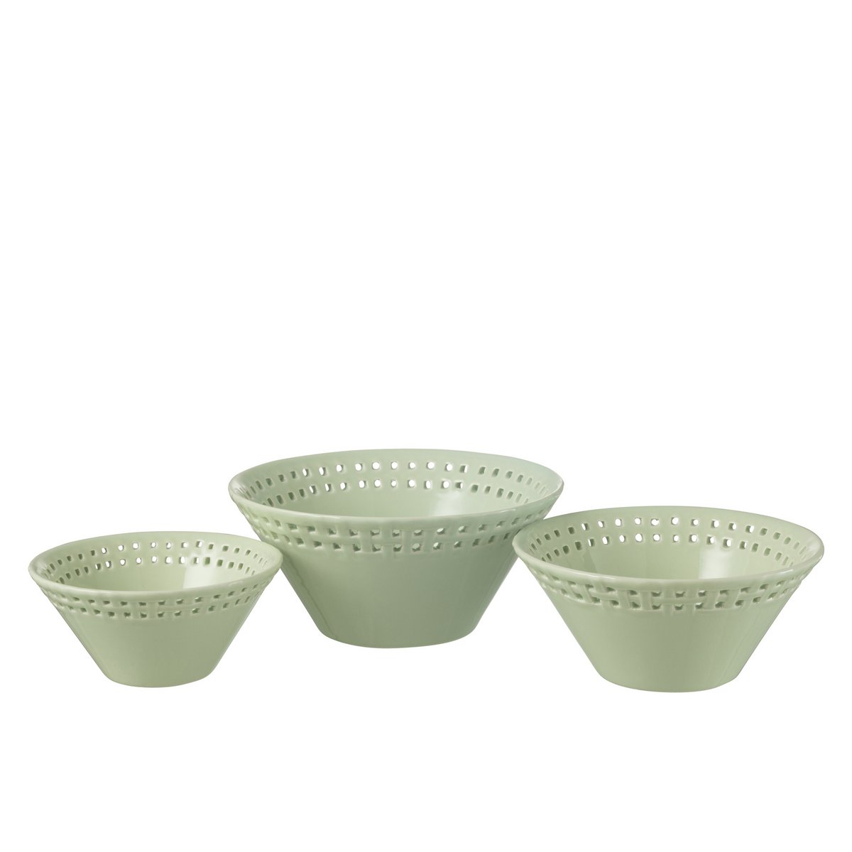 Ensemble de trois bols en céramique vert J-Line, tailles petit, moyen et grand