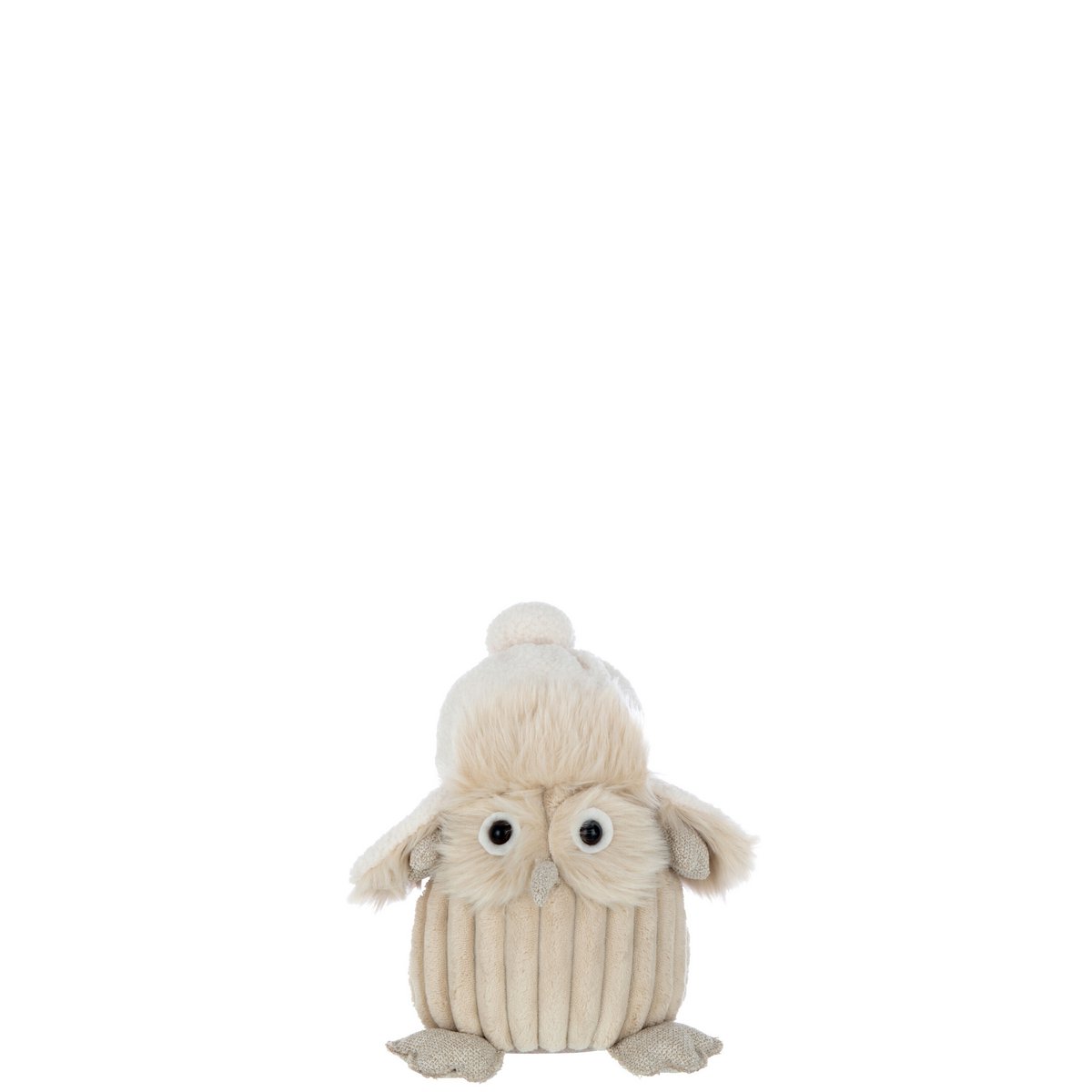Figurine Hibou Chapeau J-Line en textile beige, design classique et élégant