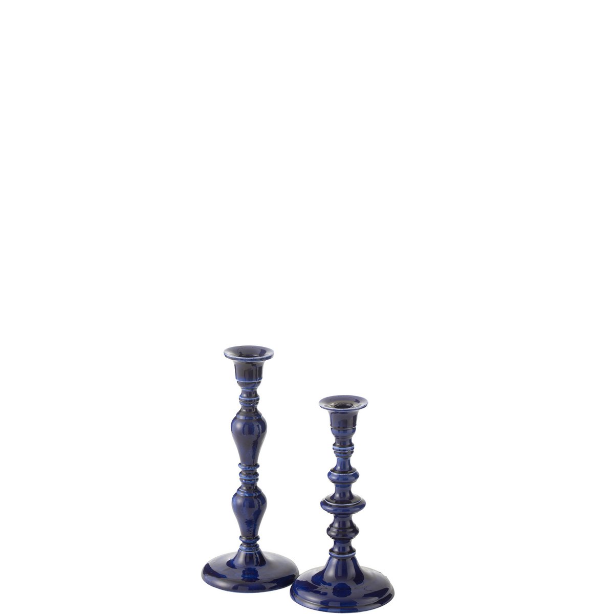 Vue latérale du bougeoir en aluminium bleu J-Line
