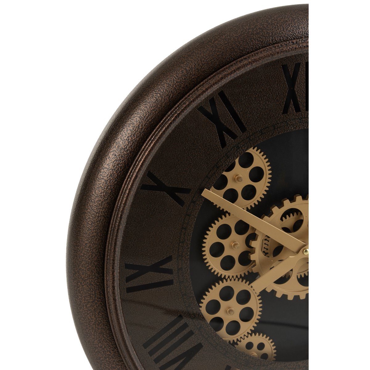 Horloge J-Line Figures Romaines en métal marron et or, design élégant et industriel.