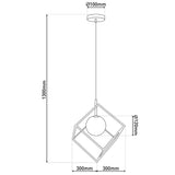 «Cadre» pendentif, retraité rétrospective en métal et en verre en noir et blanc avec une prise G9, une longueur latérale de 30 cm, pour le salon et le bureau.