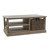 Table basse J-Line rectangulaire - 2 tiroirs et 1 panier - bois - gris