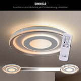 Plafond LED "DOIRA" Ø 50,5 cm, 7,5 cm de haut, métal et plastique en argent et blanc, LED intégrés, 3600 lm lumineux, dimmable, fonction CCT 3000-6500 K, fonction de lumière nocturne