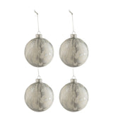 Boule de Noël J-Line en verre marbré blanc et argent, boîte de 4