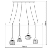 4 pendentif "bois", lampe suspendue, métal et bois en noir et socket e27 naturel, pour salle à manger, salon, couloir ou bureau, 100 cm de long