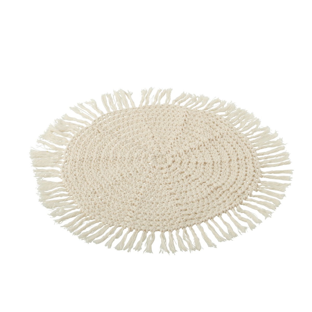Set de table rond tissé J-Line en polyester beige avec franges délicates