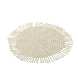 Set de table rond tissé J-Line en polyester beige avec franges délicates