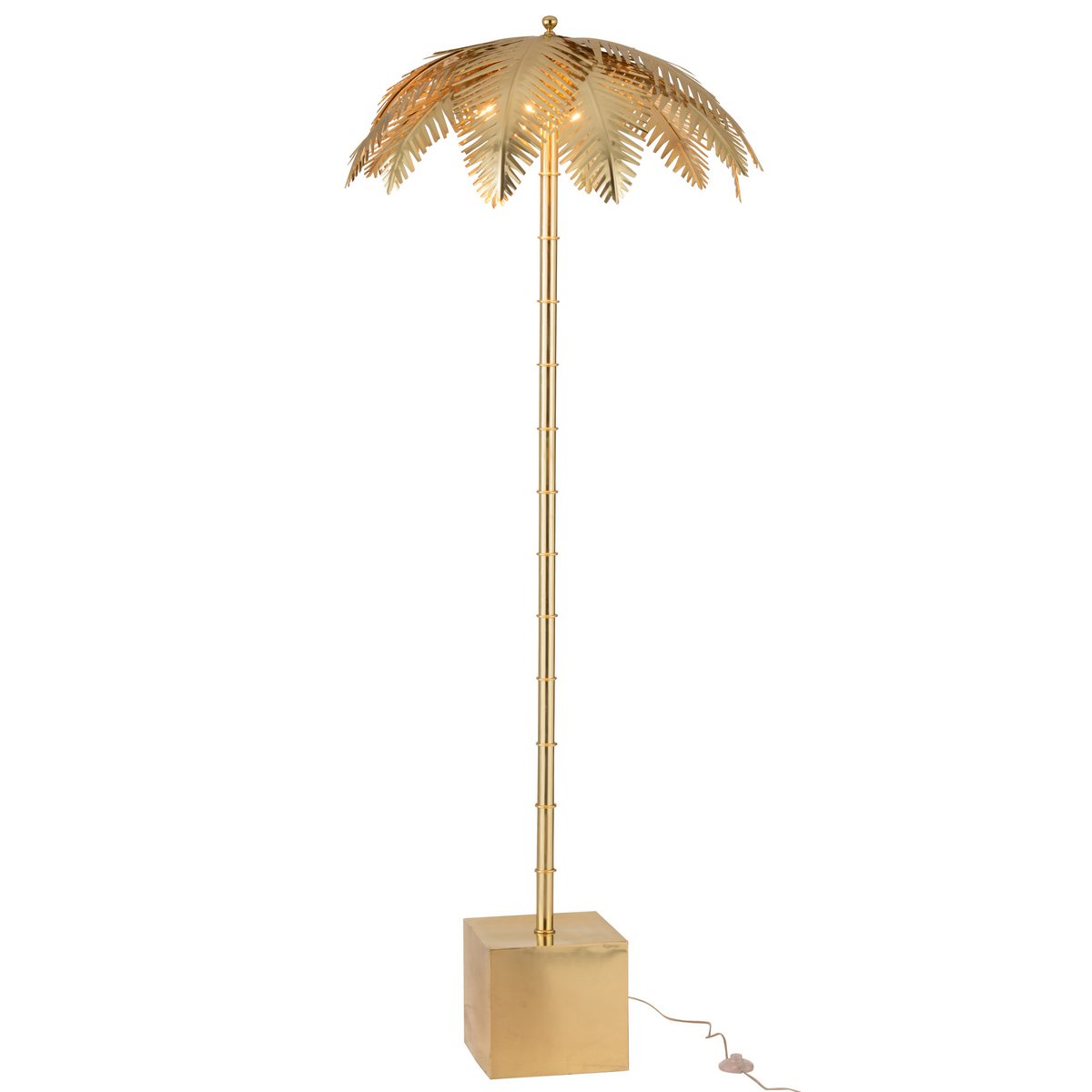Lampe sur pied Feuilles de Coco dorée en métal, vue de face