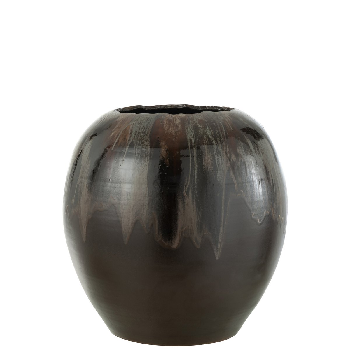 Pot de fleur J-Line en céramique marron, vue de face avec plante