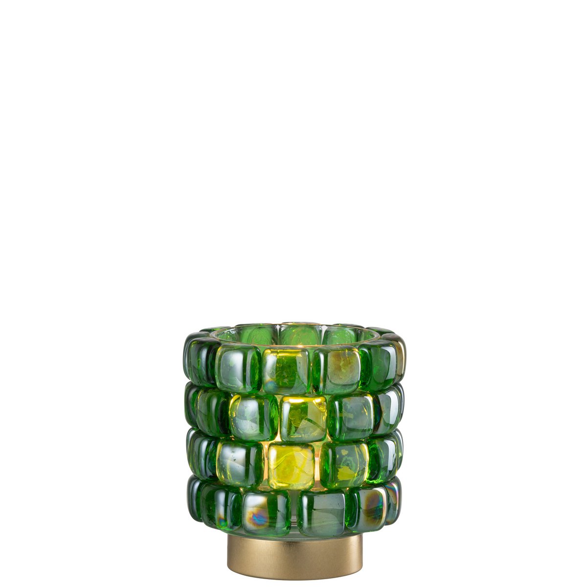 Photophore carré en mosaïque de verre vert - vue de face