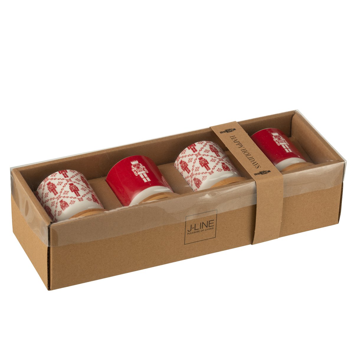 Vue d'ensemble du coffret J-Line en céramique rouge, parfait pour Noël