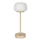 Batterie à LED / lampe de table "Pina" de 30 cm de haut, en métal (beige) et en verre (blanc), LED intégrés, blanc chaud
