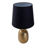 Lampe de table en céramique "ananas", lampe de table en céramique avec glaçure de couleur dorée et écran de tissu noir, avec socket E14, pour salle à manger, salon, couloir ou bureau, lampe de table 45 cm de haut