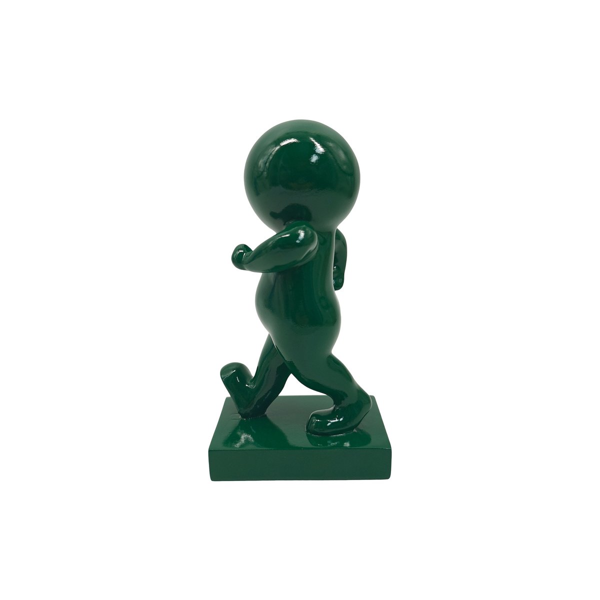 Statue Amigo Marchant en polyresine verte, profil gauche sur fond blanc