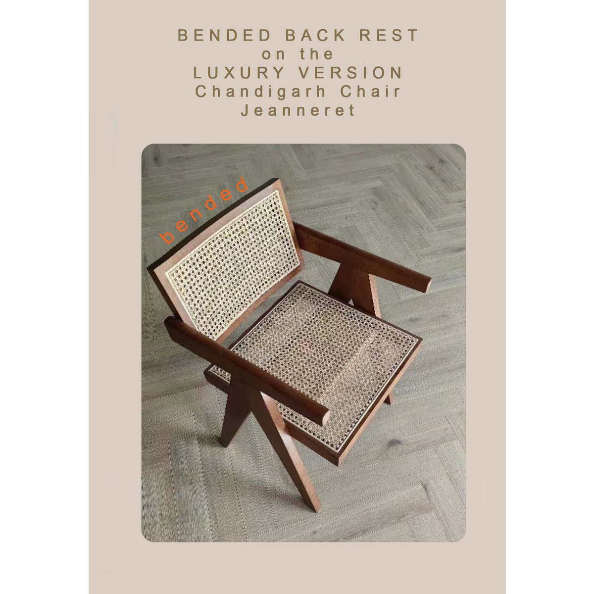 Détail du dossier incliné de la chaise Jeanny