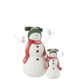 Ambiance festive avec la figurine bonhomme de neige J-Line dans un salon décoré.