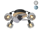 Plafond comprenant le ventilateur "Fumoso", en noir, brun et nature, pour E27, Ø 51 cm