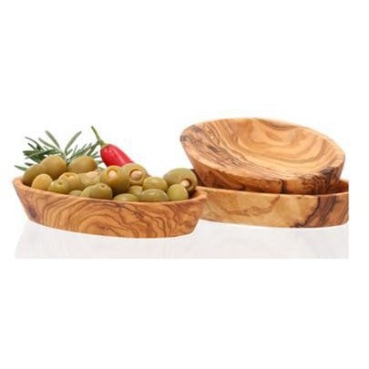 Lot de 3 bols ovales en bois d'olivier, finition naturelle