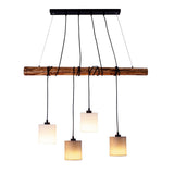 4 pendentif "Malte" en métal et en bois, avec parasols textiles en gris et blanc, socket e27, éclairage pour le salon, le bureau ou la table de chevet