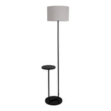 Lampe debout avec table "Tordis" intégrée en métal noir et matériau textile blanc naturel, 157 cm de haut, E27