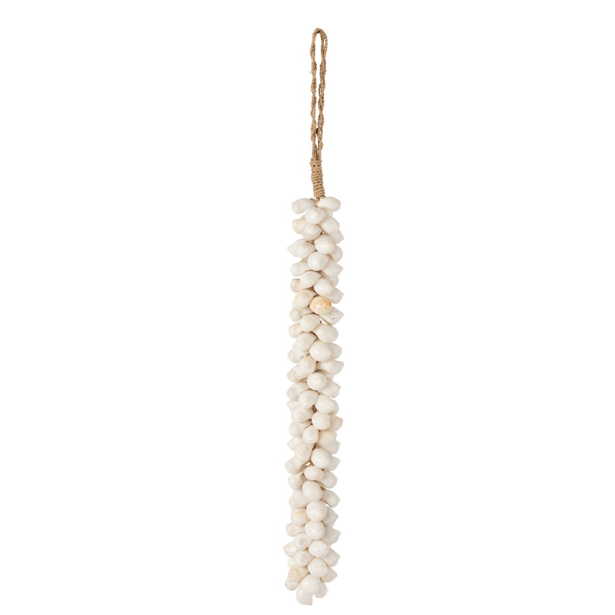 Suspension Coquillages Dora en bois blanc avec corde longue, design bohème