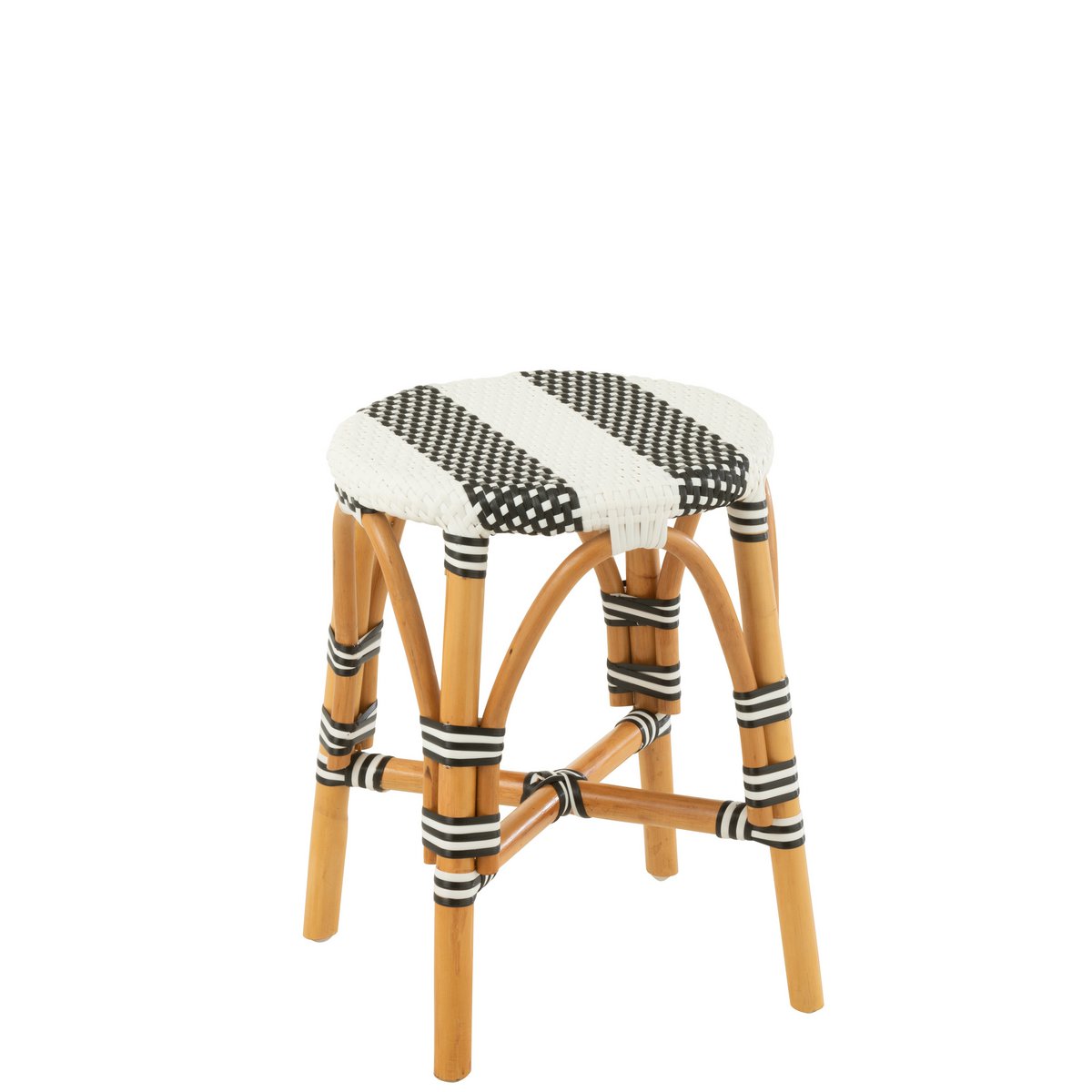 Tabouret rotin noir J-Line avec accessoires de décoration