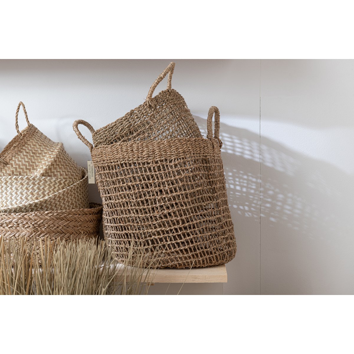Lot de 2 paniers Oasis en seagrass naturel avec détails de tissage