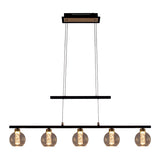 LED GLASS PENDANT LEIL "BRASS" Noir, classique et suspendu en métal noir et verre, avec des LED fermement intégrées, éclairage pour le salon, la salle à manger ou le bureau, 90 cm de long