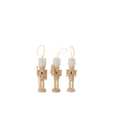 Casse-Noisette Noël J-Line en bois naturel et fourrure blanche, lot de 3