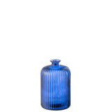 Vase Bottle Stripe J-Line en verre bleu avec des fleurs
