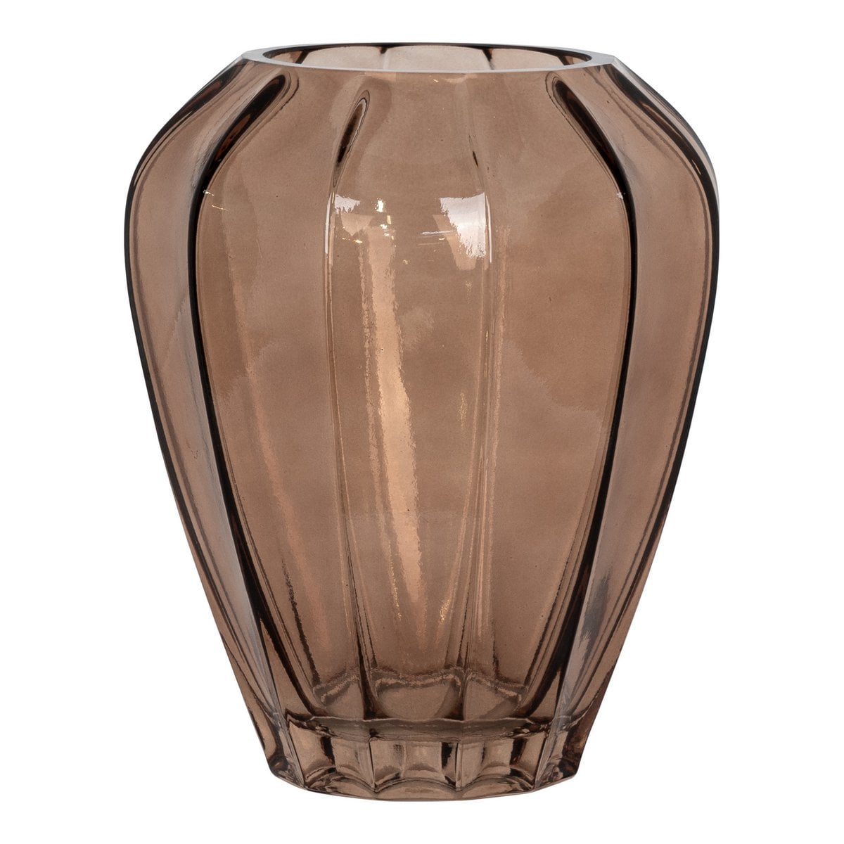 Vase en verre marron élégant avec nervures verticales, vue de face