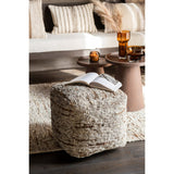 Pouf J-Line Tissé - laine - écru/marron