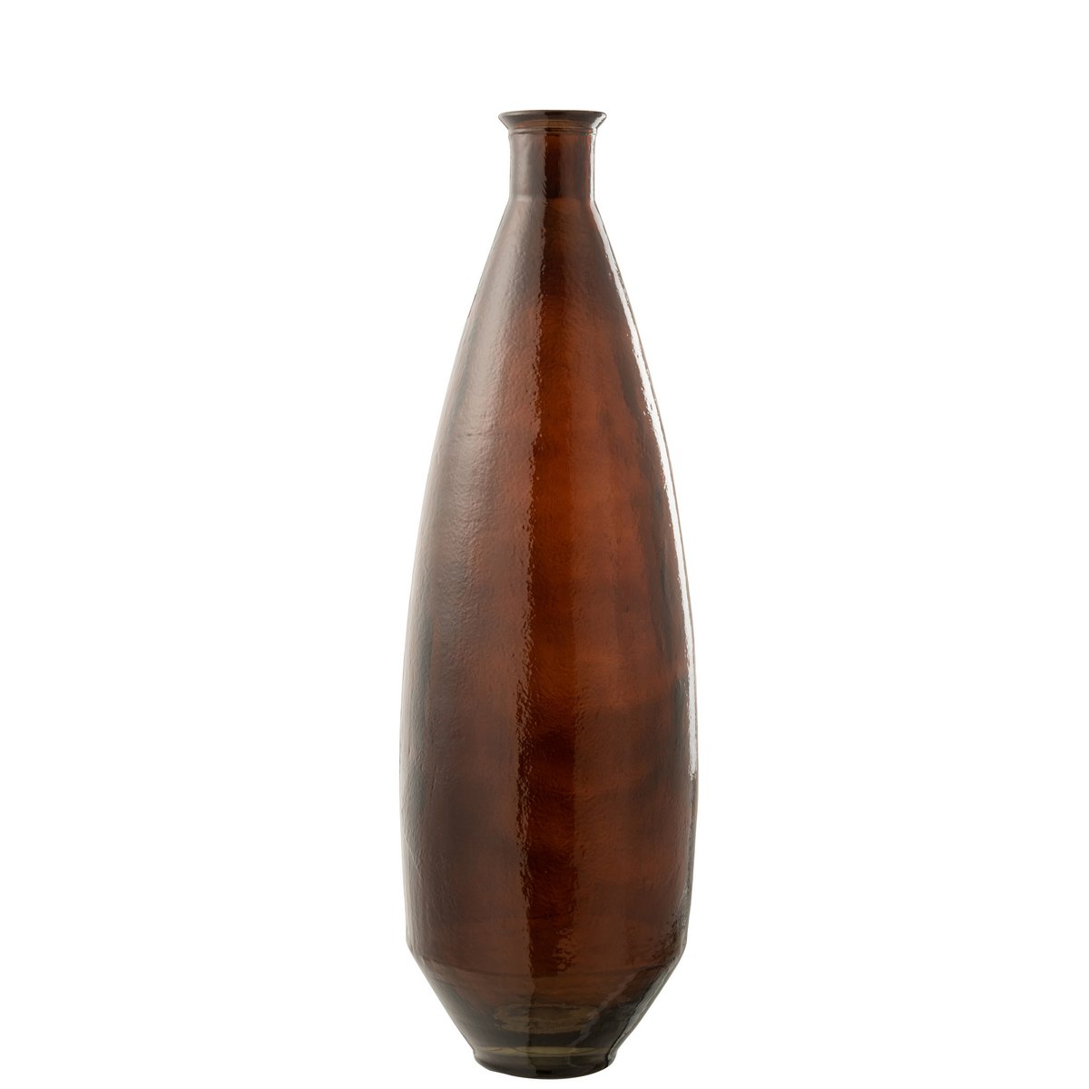Vase J-Line en verre brun, vue de profil montrant la hauteur et la forme ovale