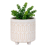 Pot de fleurs en grès blanc, détail du motif géométrique