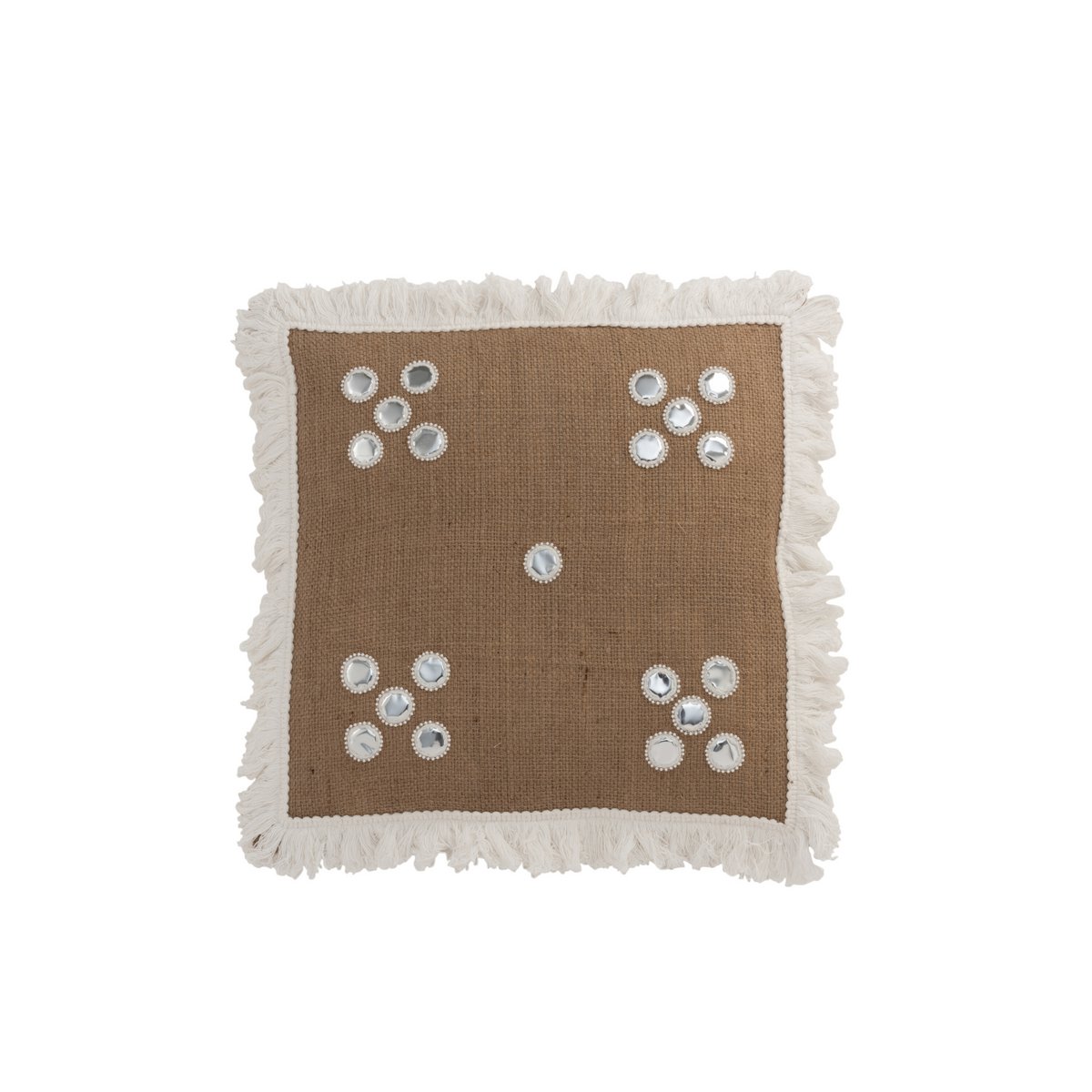 Coussin Miroirs J-Line en jute, intégré dans une décoration bohème