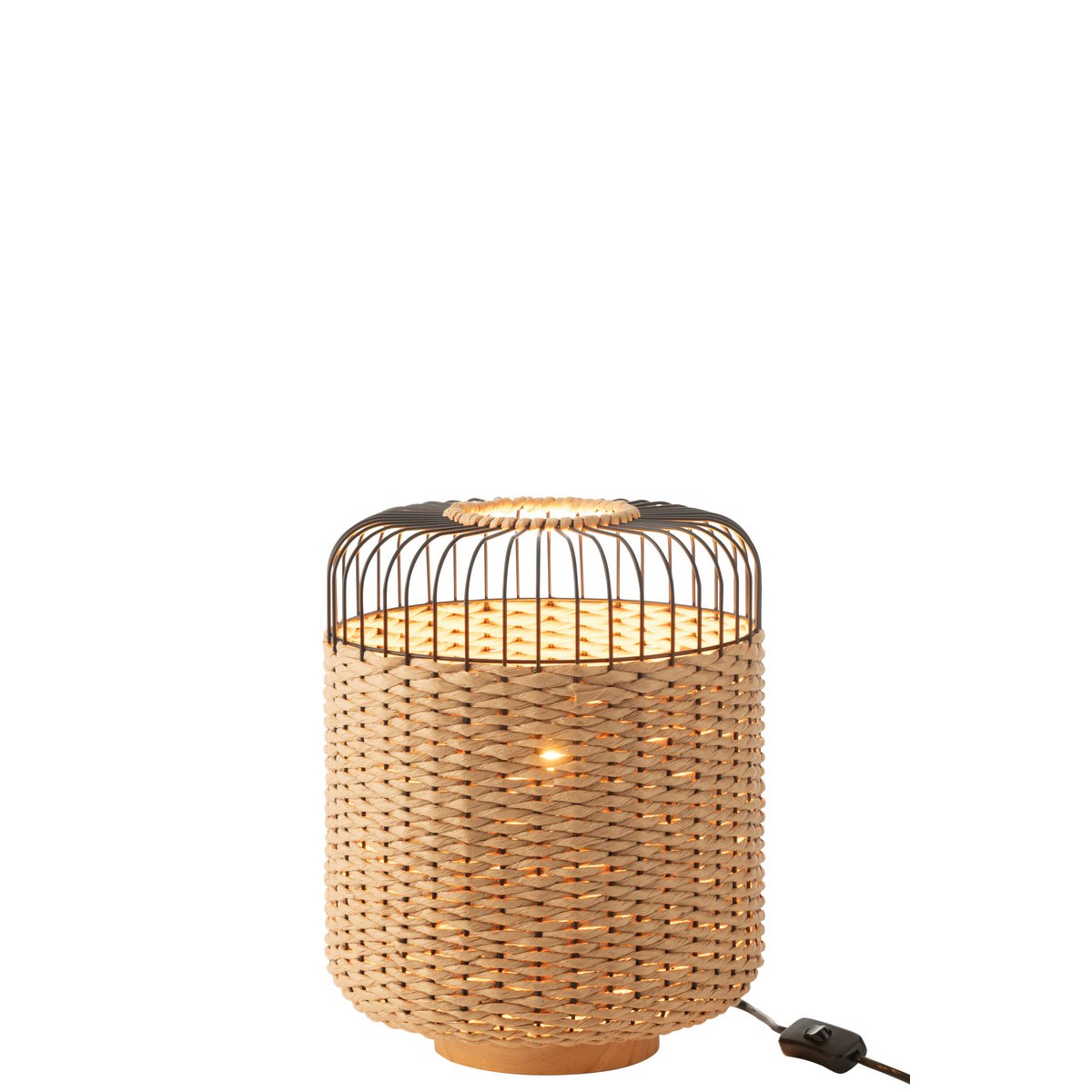 Lampe J-Line en métal naturel, vue de face avec éclairage doux.