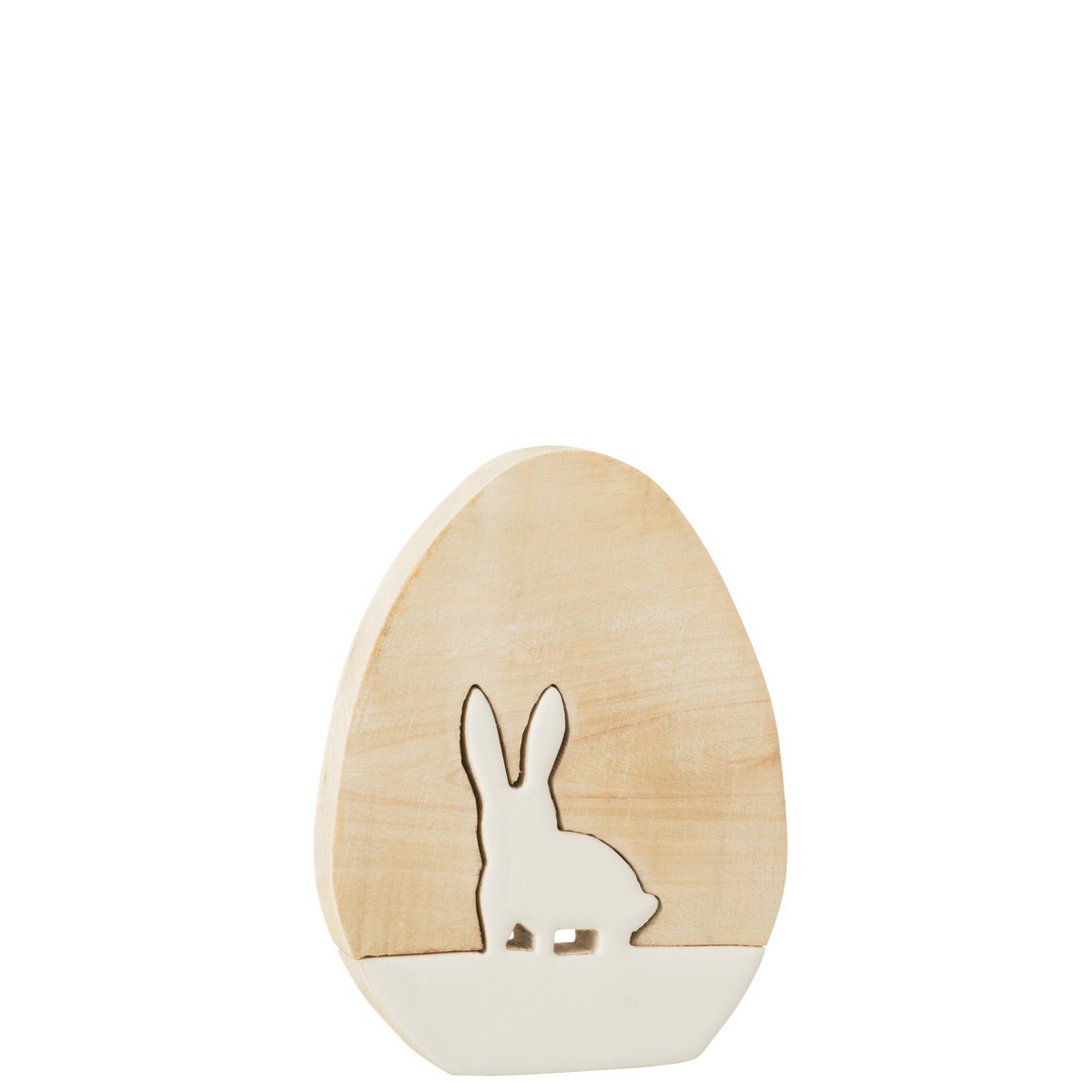 Oeuf avec lapin en bois blanc de J-Line, vue de face