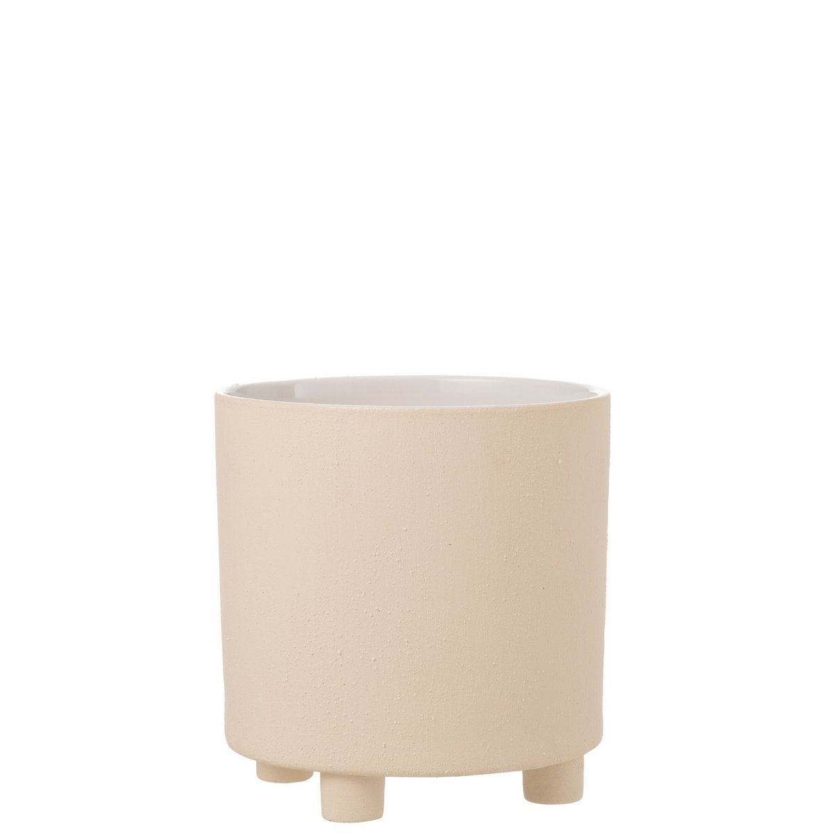 Pot de fleurs J-Line en céramique beige, vue de face avec texture visible