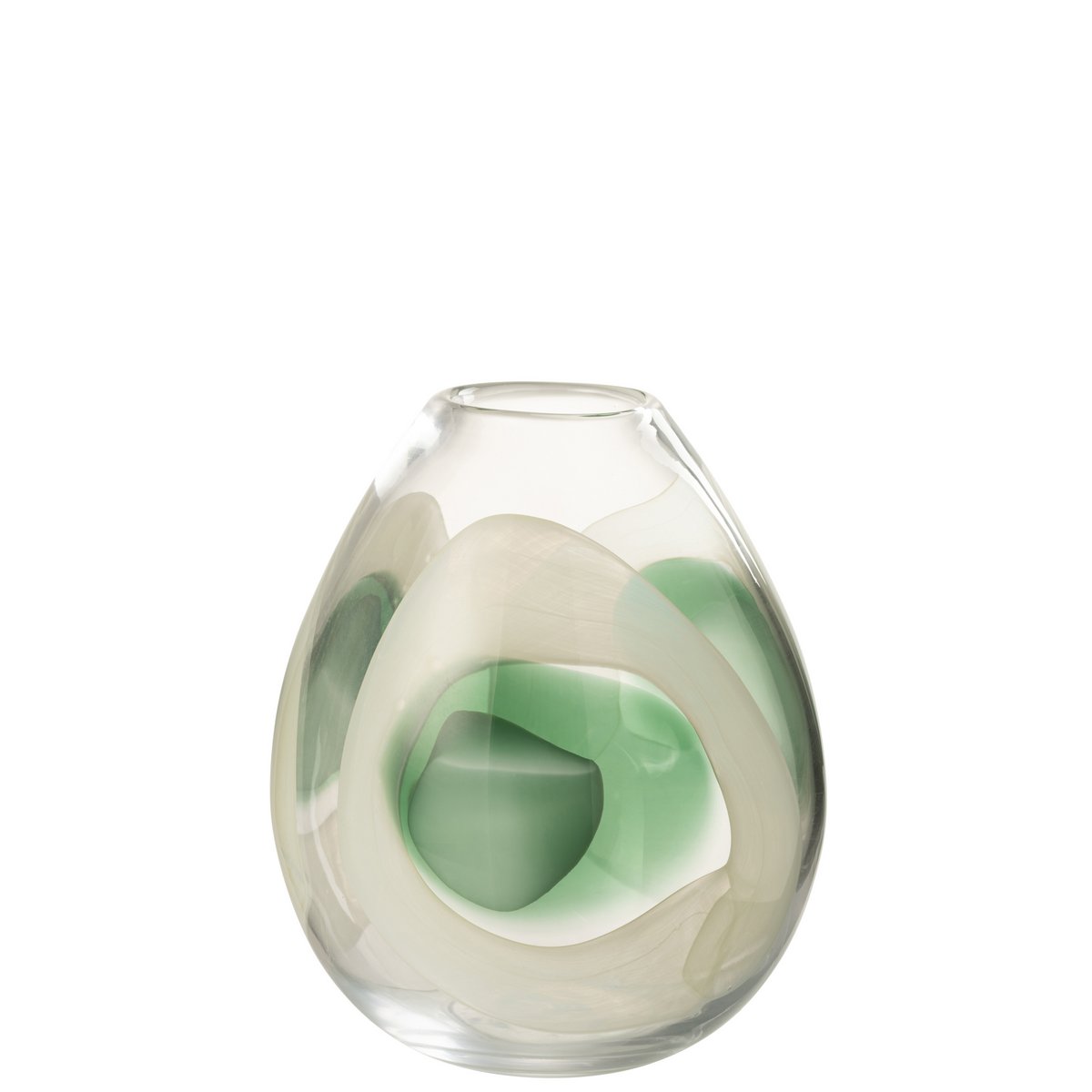 Vase Livy J-Line en verre vert, blanc et transparent - vue de profil