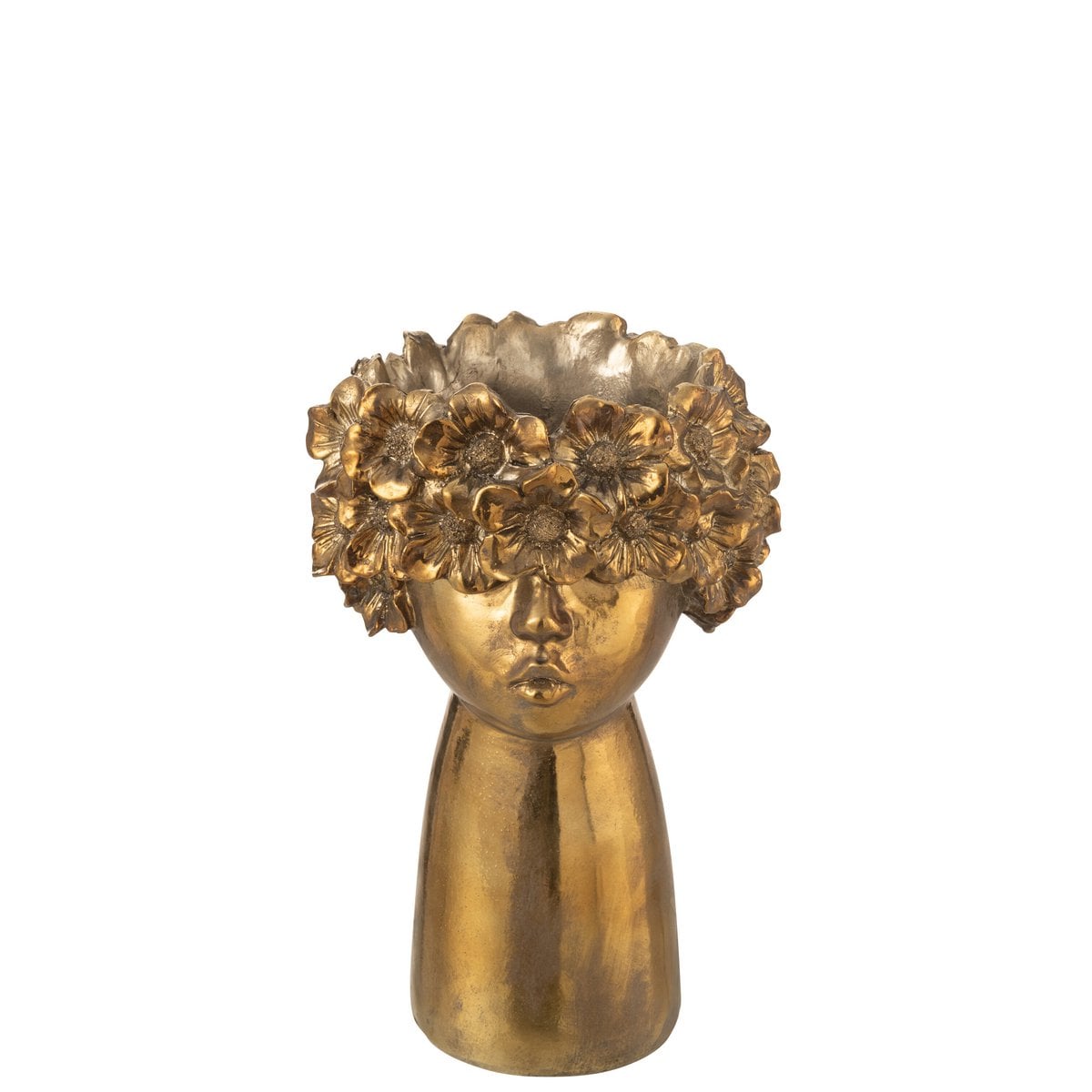 Pot de fleurs J-Line Nebu en polyresine dorée, vue de face