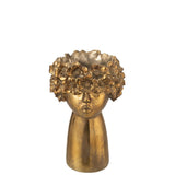 Pot de fleurs J-Line Nebu en polyresine dorée, vue de face