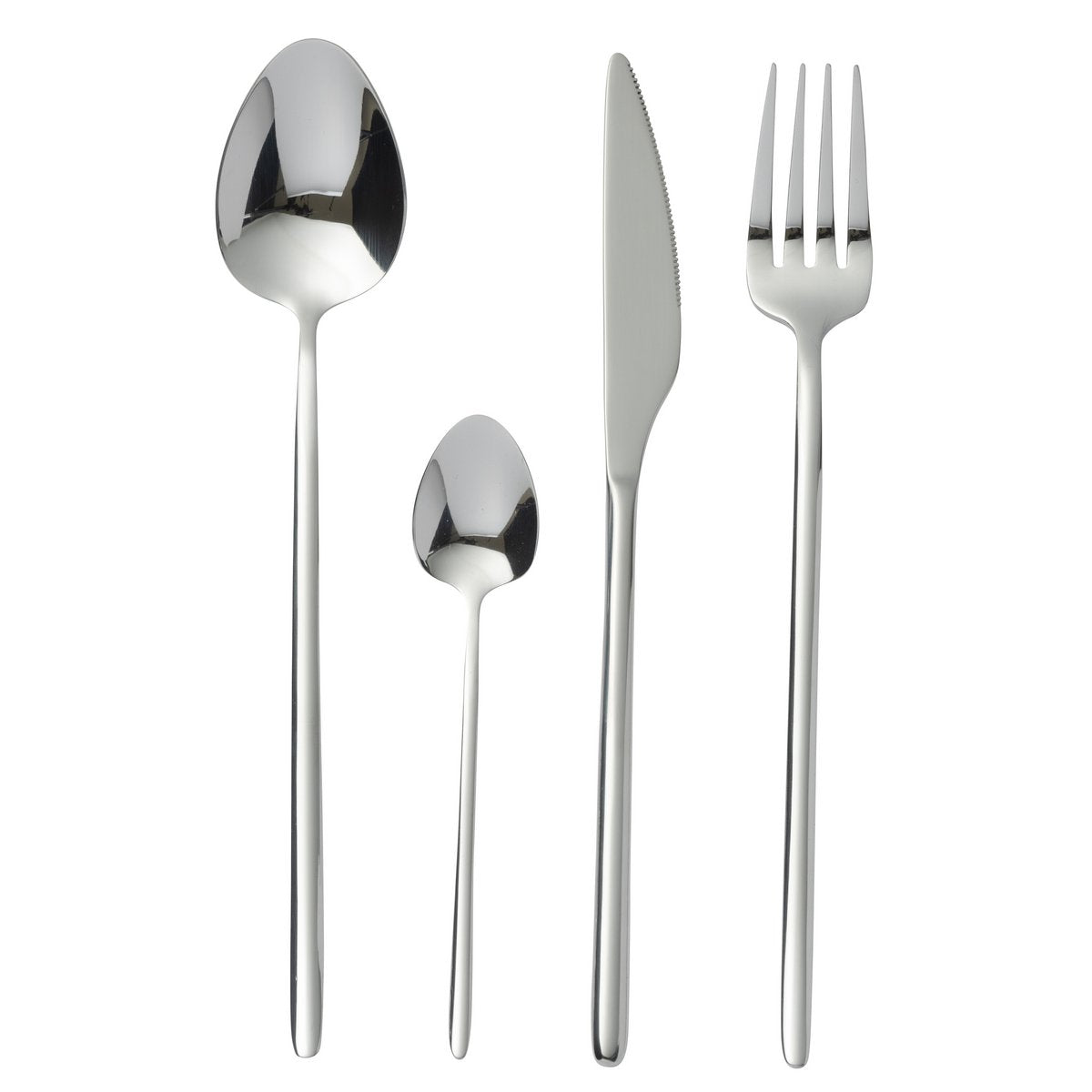 Set de couverts J-Line en acier inoxydable avec finition argent brillant, boîte de 24 pièces