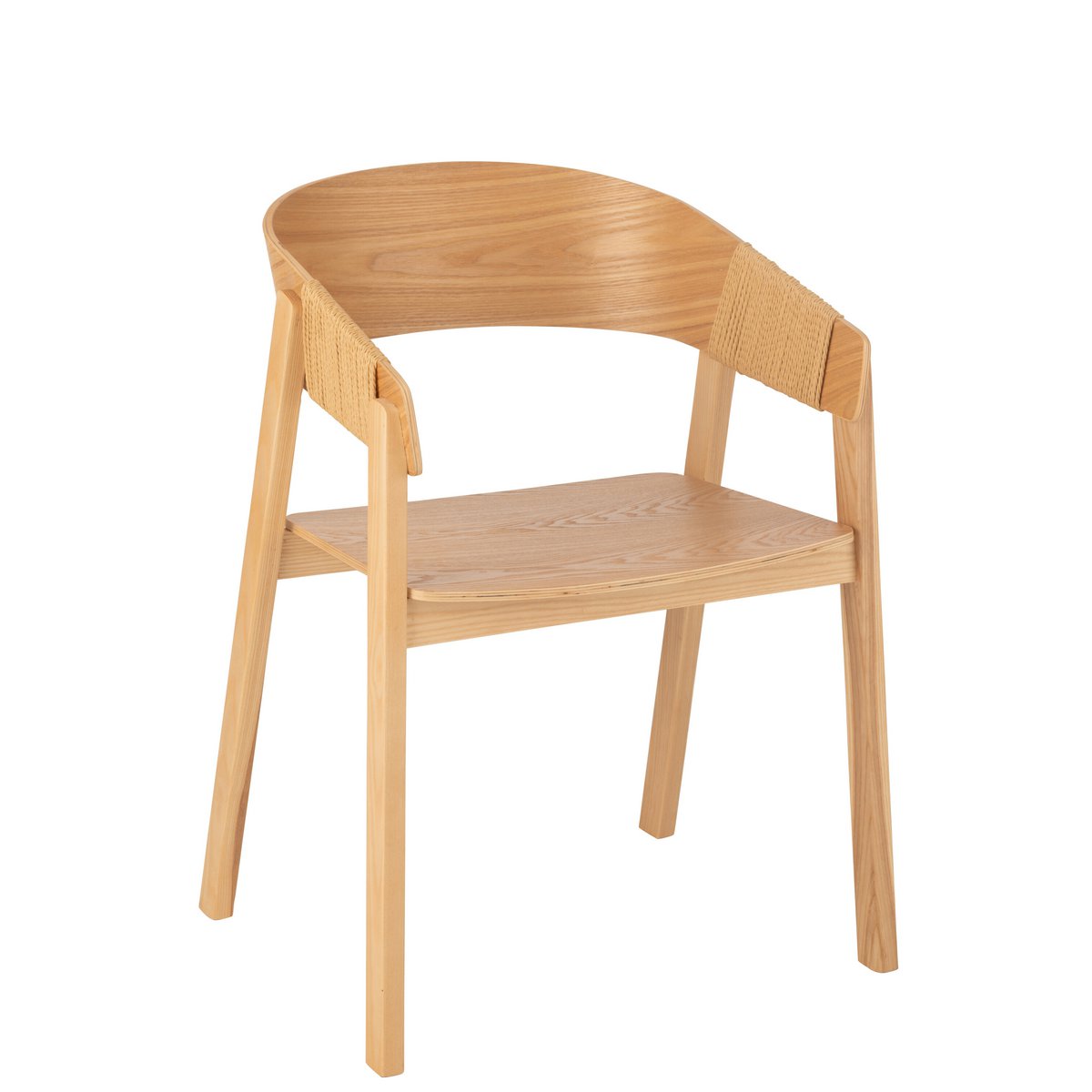 Chaise Naga J-Line en frêne et corde naturelle vue de face