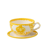 Tasse J-Line Grenade en céramique blanche et jaune avec soucoupe