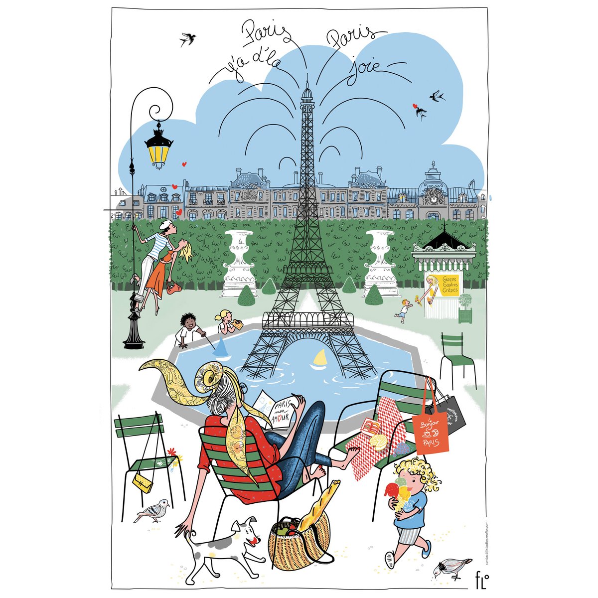 Torchon Les Jardins Parisiens blanc en coton, élégant et doux