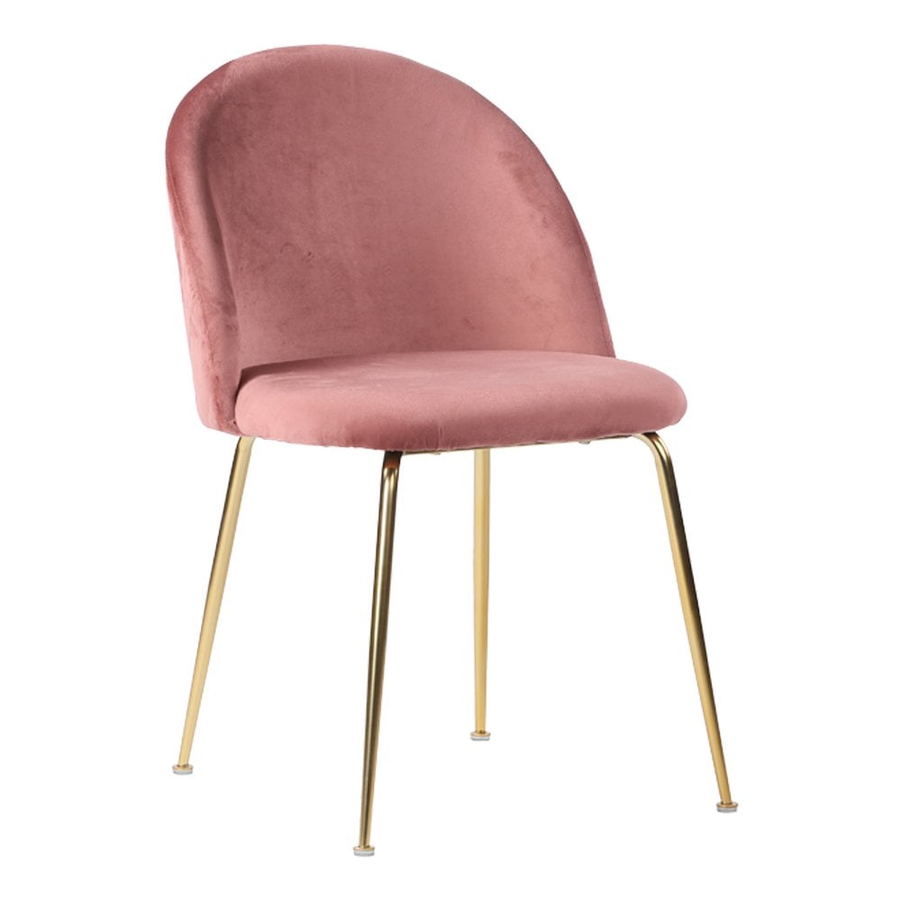 Chaise Geneve en velours rose avec pieds en métal vue de face