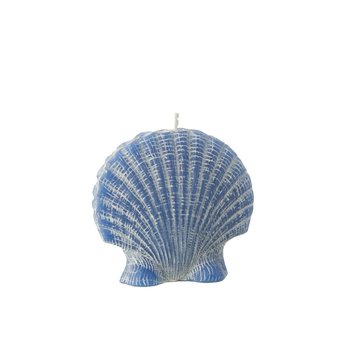 Vue rapprochée de la Bougie Coquillage Cire Bleu, mettant en avant sa texture et sa couleur.