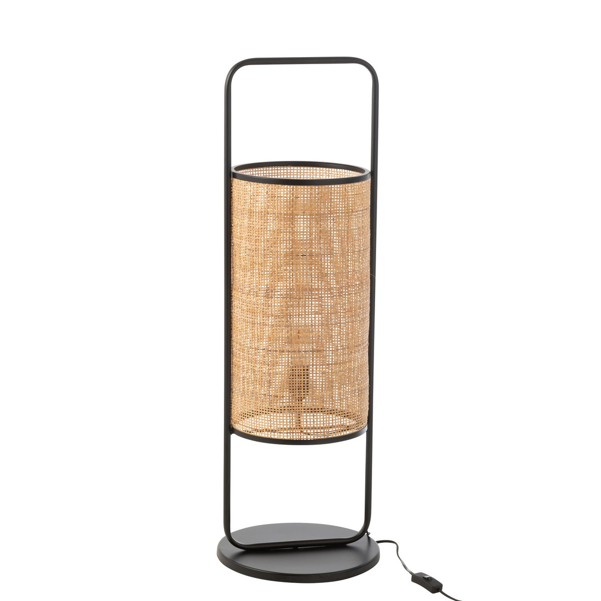 Lampe de table Elton en métal noir et jute naturel, vue de face