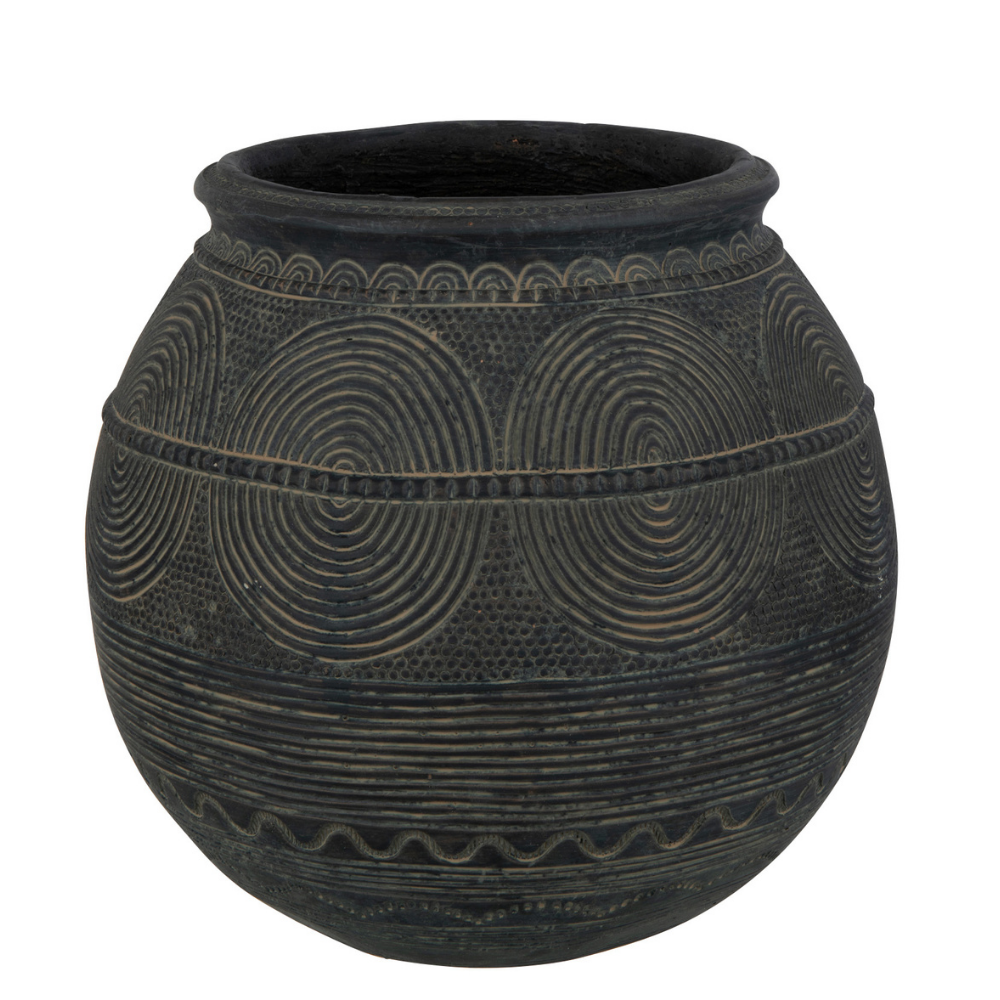 Vase Kruik Circle J-Line en ciment noir et brun, vue de face.